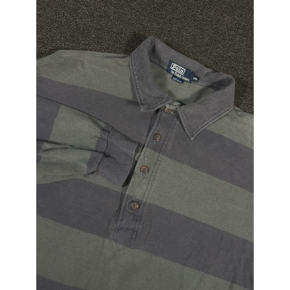 VTG Polo Ralph Lauren Long Sleeve Striped Rugby Polo Shirt Men 2XL Gray USA Made